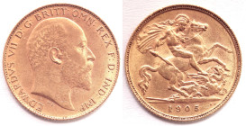 Gran Bretagna. Edoardo VII.&nbsp;1901-1910.&nbsp;Mezza Sterlina 1905. Zecca di Londra. Au. KM 804. Peso 3,95 gr. Diametro mm. 20. SPL.