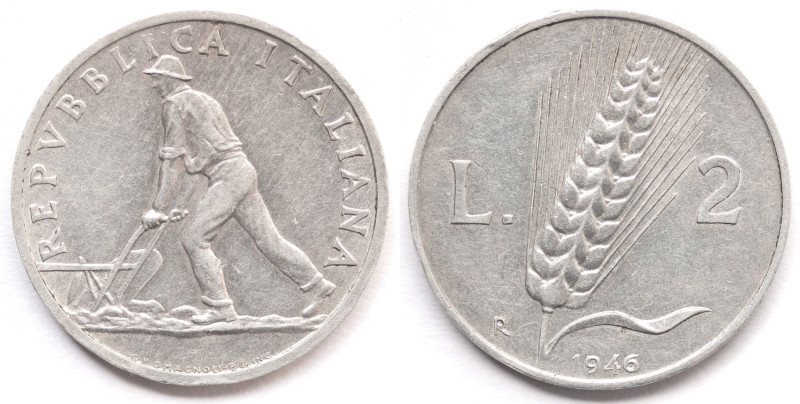 2 Lire 1946. It. Gig. 324. Peso gr. 1,78. BB+. Minimi colpetti al bordo. R.&nbsp...