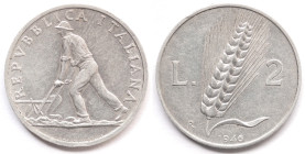 2 Lire 1946. It. Gig. 324. Peso gr. 1,78. BB+. Minimi colpetti al bordo. R.&nbsp;