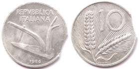 10 Lire 1986 Spiga. It. Gig. 261. qFDC. Mancanza del tondello.&nbsp;