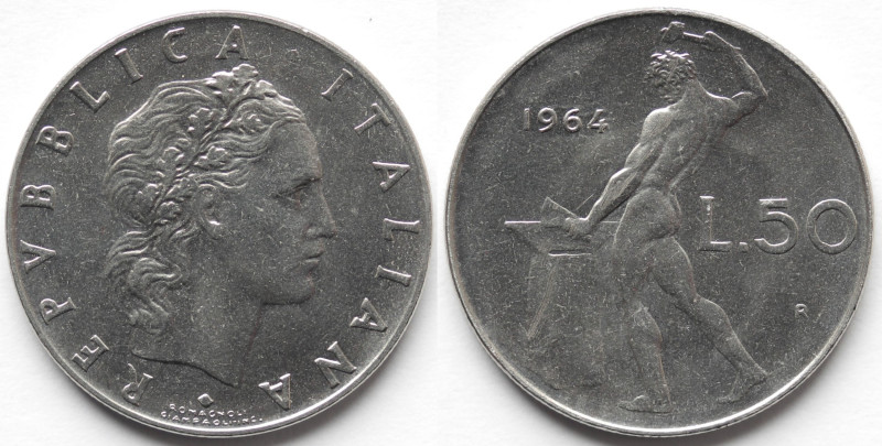 50 Lire 1964 Vulcano. Ac. Gig. 153. Peso gr. 6,33. Diametro mm. 25. FDC.

Stat...