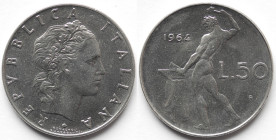 50 Lire 1964 Vulcano. Ac. Gig. 153. Peso gr. 6,33. Diametro mm. 25. FDC.