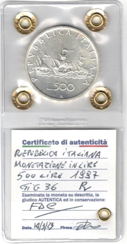 500 Lire Caravelle 1997. Ag. Gig. 36. FDC. Perizia Irpino. R.

Status: FDC