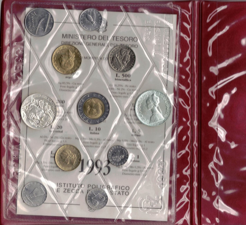 Serie divisionale 1993. 11 valori con 500 lire e 500 Lire Goldoni. Ag. Gig.20. F...