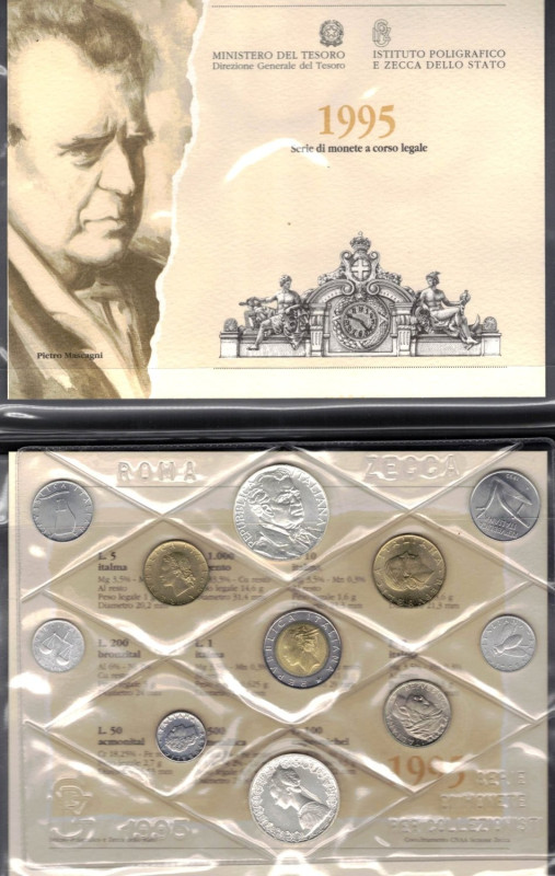Serie Divisionale 1995. 11 valori con 500 lire e 500 Lire Mascagni. Ag. Gig. 22....