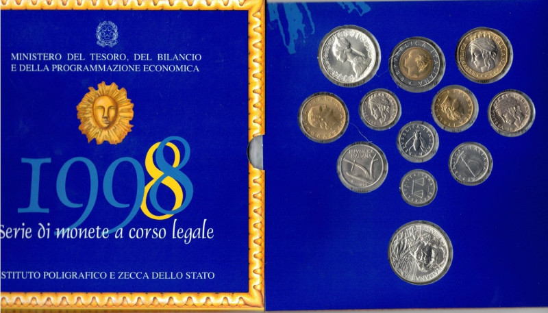 Serie divisionale 1998. 12 valori con 500 lire e 1000 Lire Bernini. Ag. Gig.25. ...