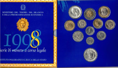Serie divisionale 1998. 12 valori con 500 lire e 1000 Lire Bernini. Ag. Gig.25. FDC. Confezione originale della Zecca.