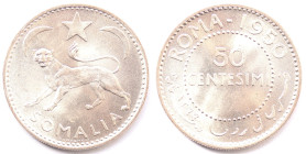 Afis. Amministrazione Fiduciaria Italiana della Somalia. 1950-1960. 50 Centesimi 1950. Mi. Gig. 2. Peso gr. 3,85. Diametro mm. 21. FDC. R.