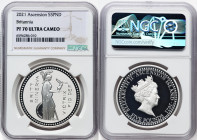 British Administration. Elizabeth II silver Proof "Bonomi Pattern - Minerva" 5 Pounds 2021 PR70 Ultra Cameo NGC, Commonwealth mint, KM-Unl. Mintage: 5...