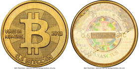 Casascius brass Unloaded (Redeemed) 0.5 Bitcoin (BTC) 2013 MS65 NGC, Ahonen-pg 100. Total Issued 3,084. Series 2. Type PF. 25.4mm. Firstbits 1256sTHD....