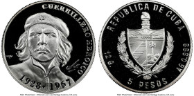 Republic silver Proof "Che Guevara - 40th Anniversary of Death" 5 Pesos ND (2007) PR69 Ultra Cameo NGC, Havana mint, KM885. From the Globus Collection...