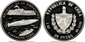 Republic silver Proof "Peral Submarine" 20 Pesos (2 oz) 2000 PR65 Ultra Cameo NGC, Havana mint, cf. KM678 (20 Pesos unlisted). Navigation Relics serie...