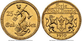 Free City gold 25 Gulden 1930 MS63 NGC, Berlin mint, KM150, Fr-44. HID09801242017 © 2024 Heritage Auctions | All Rights Reserved www.HA.com/TexasAucti...