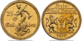 Free City gold 25 Gulden 1930 MS63 NGC, Berlin mint, KM150, Fr-44. HID09801242017 © 2024 Heritage Auctions | All Rights Reserved www.HA.com/TexasAucti...