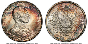Prussia. Wilhelm II "Silver Jubilee" 2 Mark 1913-A MS66+ PCGS, Berlin mint, KM533, J-111. 25th Year Anniversary of Reign. Superb gem with colorful ton...