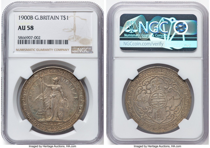 Victoria Trade Dollar 1900-B AU58 NGC, Bombay mint, KM-T5, Prid-9. HID0980124201...