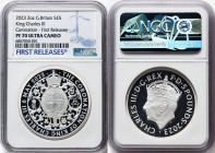 Charles III silver Proof "Royal Arms - King Charles III Coronation" 5 Pounds (2 oz) 2023 PR70 Ultra Cameo NGC, Mintage: 1,006. First Releases. HID0980...