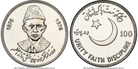 Republic Pair of Certified 100 Rupees NGC, 1) 100 Rupees 1976 - MS63 Deep Prooflike, KM41. 100th Birthday of Mohammad Ali Jinnah 2) 100 Rupees 1977 - ...