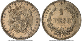 Republic Peso 1877-A AU55 NGC, Paris mint, KM17. One year type. HID09801242017 © 2024 Heritage Auctions | All Rights Reserved www.HA.com/TexasAuctione...