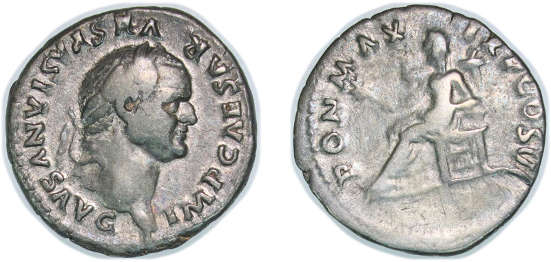 Rome Roman Empire 75 AR Denarius - Vespasian (PON MAX TR P COS VI; Pax) Silver R...
