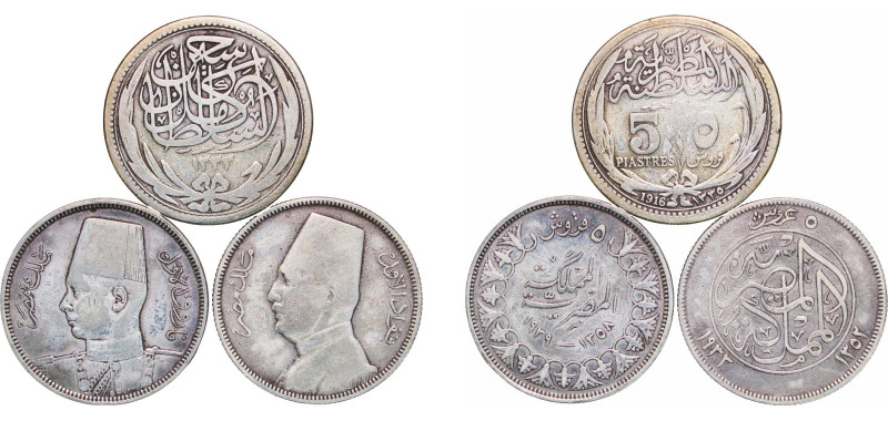 Egypt 1916 - 1939 5 Qirsh (3 Lots, weight all 20.35gr) Silver VF