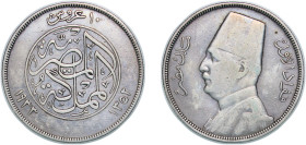 Egypt Kingdom AH 1352 (1933) 10 Qirsh - Fuad (left) Silver (.833) Royal Mint (Tower Hill) (350000) 13.76g VF KM 350 MHC 235