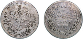 Egypt Ottoman Empire AH 1293//10 (1884) W 10 Qirsh - Abdul Hamid II Silver (.833) Berlin Mint (4030000) 13.39g VF KM 295 MHC 169