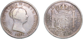 Spain Kingdom 1854 20 Reales - Isabel II Silver (.900) Madrid Mint (1355000) 25.6g VF KM 593.2
