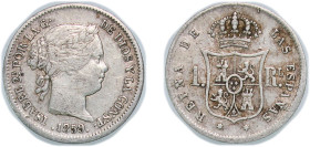 Spain Kingdom 1859 1 Real - Isabel II Silver (.900) Madrid Mint 1.3g VF KM 606.2