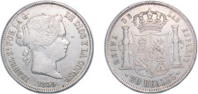 Spain Kingdom 1859 20 Reales - Isabel II Silver (.900) Madrid Mint 25.74g XF KM 609.2
