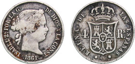 Spain Kingdom 1861 4 Reales - Isabel II Silver (.900) Madrid Mint 4.93g VF KM 608.2