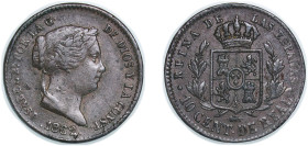 Spain Kingdom 1862 10 Centimos de Real - Isabel II Copper Segovia Mint 3.81g XF KM 603
