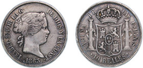Spain Kingdom 1863 10 Reales - Isabel II Silver (.900) Madrid Mint 12.89g XF KM 611.2