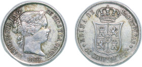 Spain Kingdom 1866 40 Centimos de Escudo - Isabel II Silver (.810) Madrid Mint 5.2g XF KM 628