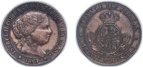 Spain Kingdom 1867 1 Centimo de Escudo - Isabel II Bronze Barcelona Mint 2.52g XF KM 633.1