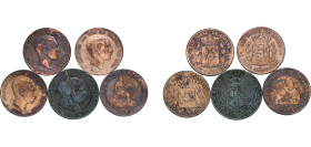 Spain Kingdom 1870 - 1879 Coinage (5 Lots) Copper VF