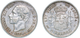 Spain Kingdom 1882 &#128972;18-82 MSM 2 Pesetas - Alfonso XII Silver (.835) Madrid Mint (20342803) 9.96g AU KM 678