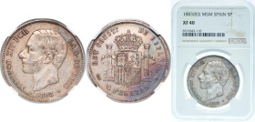 Spain Kingdom 1883 &#128972;18-83 MSM 5 Pesetas - Alfonso XII (3rd portrait) Silver (.900) Madrid Mint (5507459) 25g NGC XF 40 KM 688