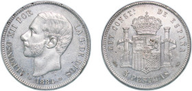 Spain Kingdom 1884 &#128972;18-84 MSM 5 Pesetas - Alfonso XII (3rd portrait) Silver (.900) Madrid Mint (5847819) 24.88g AU KM 688