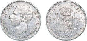 Spain Kingdom 1885 &#128972;18-86 MSM 5 Pesetas - Alfonso XII (3rd portrait) Silver (.900) Madrid Mint (1951258) 24.96g AU KM 688