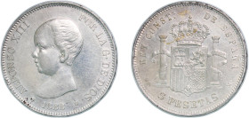 Spain Kingdom 1888 &#128972;18-88 MPM 5 Pesetas - Alfonso XIII (1st portrait) Silver (.900) Madrid Mint (10643900) 24.89g AU KM 689