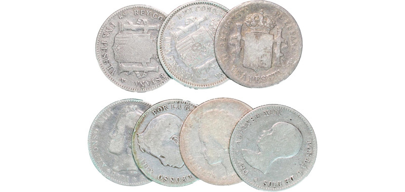 Spain Kingdom 1891 - 1904 1 Peseta (7 Lots, weight all 33.82gr) Silver Madrid Mi...