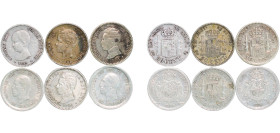 Spain Kingdom 1892 - 1926 50 Centimos - Alfonso XIII (6 Lots, weight all 14.91gr) Silver (.835) Madrid Mint VF