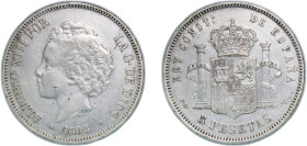 Spain Kingdom 1893 &#128972;18-93 PGV 5 Pesetas - Alfonso XIII (2nd portrait) Silver (.900) Madrid Mint (518000) 24.94g AU KM 700