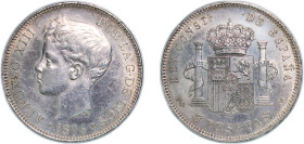 Spain Kingdom 1896 &#128972;18-96 PGV 5 Pesetas - Alfonso XIII (3rd portrait) Silver (.900) Madrid Mint (4272000) 24.98g AU KM 707