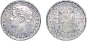 Spain Kingdom 1899 &#128972;18-99 SGV 1 Peseta - Alfonso XIII (3rd portrait) Silver (.835) Madrid Mint (7472000) 4.93g UNC KM 706