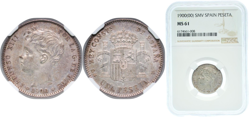 Spain Kingdom 1900 &#128972;19 -00 SMV 1 Peseta - Alfonso XIII (3rd portrait) Si...