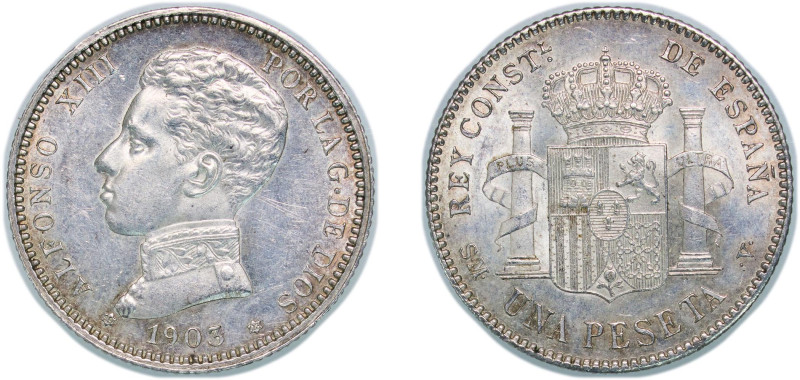Spain Kingdom 1903 &#128972;19-03 SMV 1 Peseta - Alfonso XIII (4th portrait) Sil...