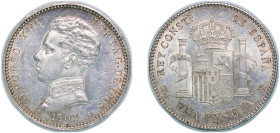 Spain Kingdom 1903 &#128972;19-03 SMV 1 Peseta - Alfonso XIII (4th portrait) Silver (.835) Madrid Mint (10602000) 4.93g UNC KM 721