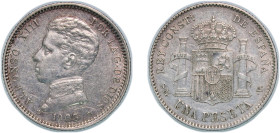 Spain Kingdom 1903 &#128972;19-03 SMV 1 Peseta - Alfonso XIII (4th portrait) Silver (.835) Madrid Mint (10602000) 5.03g AU KM 721
